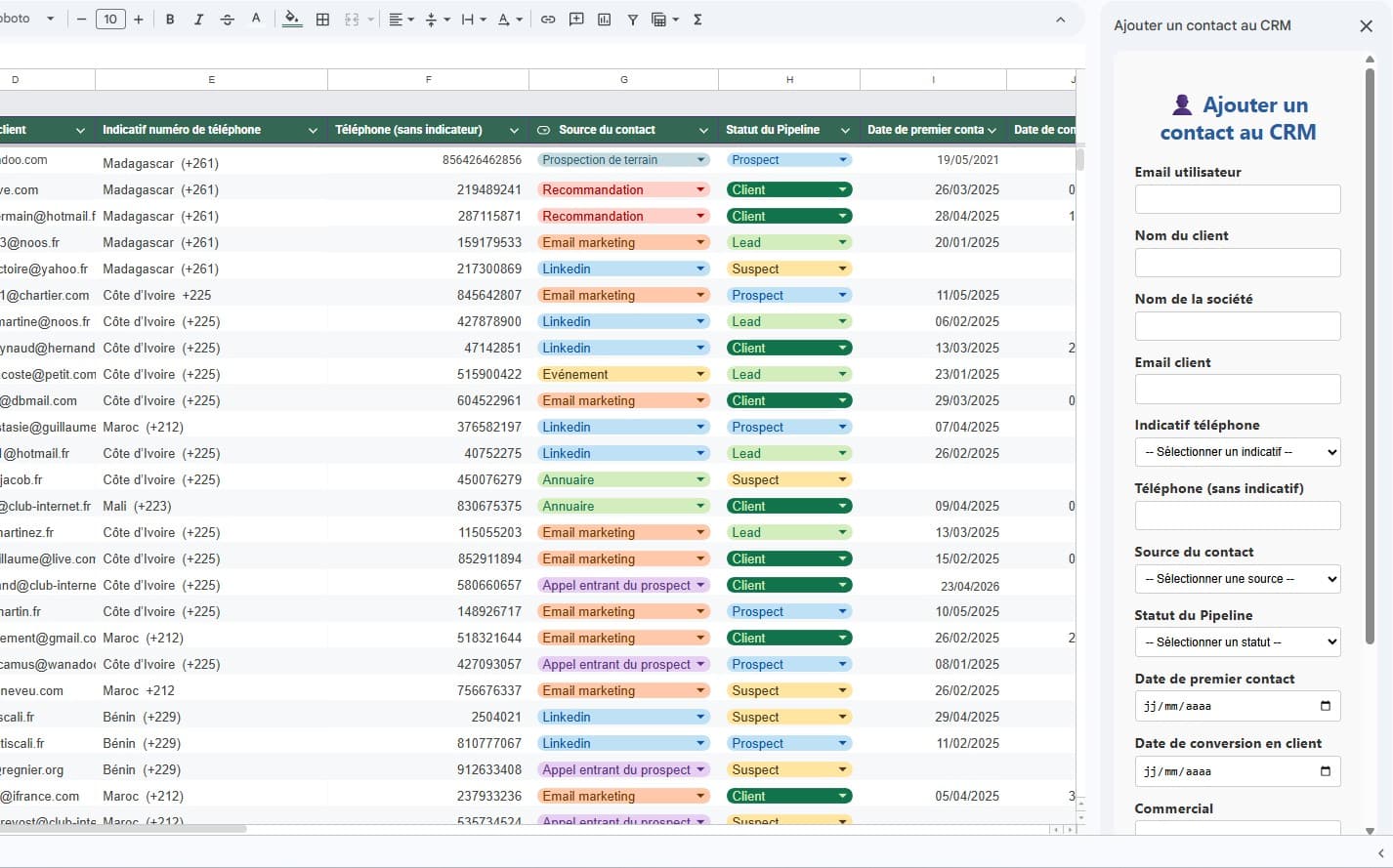 Aperçu de la solution Google Sheets Suivi client